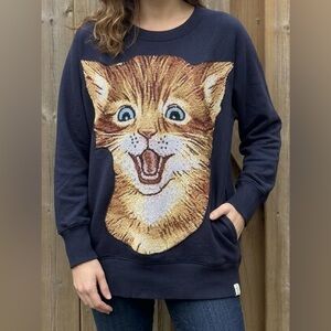 AERIE Upcycled Tapestry “Happy Cat” Tunic Sweatshirt w/ Pockets - Size Small